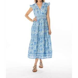 NEW BINDU celine peony floral maxi dress in blue